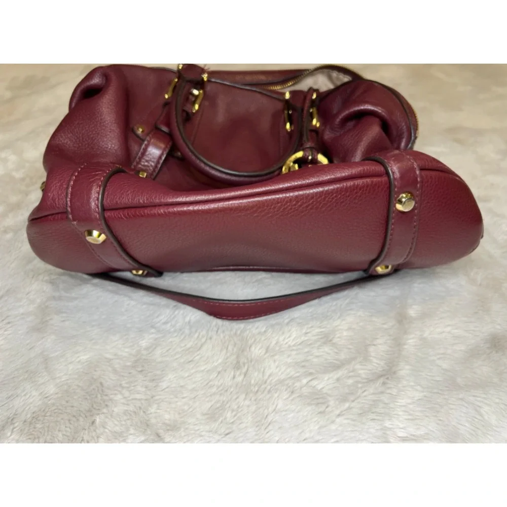 Michael Kors Womens Satchel Pebbled Leather Crossbody Bag Burgundy Medium